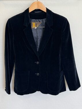 Vintage 70s Off The Wall Black Velvet Sport Coat Blazer Jacket - Size 7 Disco